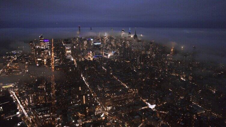 4K美国高清航拍纽约曼哈顿城市都市夜景建