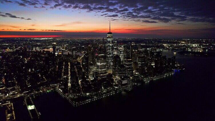 美国4K高清航拍纽约夜景曼哈顿城市