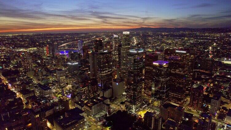 4K美国航拍洛杉矶加州市中心建筑繁华城市