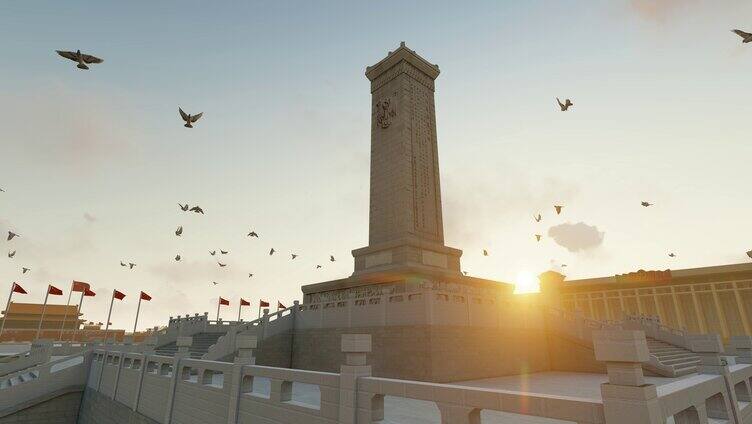 天安门人民英雄纪念碑放飞和平鸽