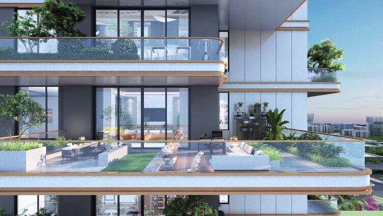 第四代住宅超大阳台景观动画素材