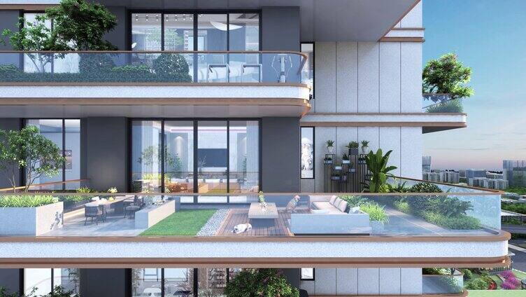第四代住宅超大阳台景观三维动画