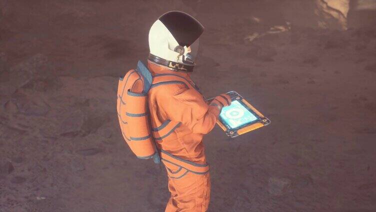 宇航员探索月球 使用电子设备