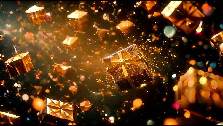 飞舞的金色礼物盒 盒子 礼物 庆祝
