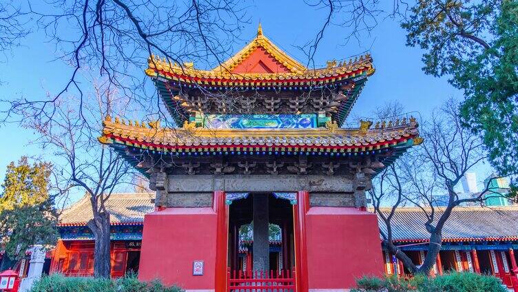 北京东岳庙冬季蓝天古建筑延时
