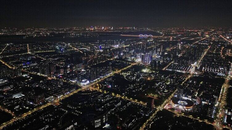4K杭州钱塘区夜景航拍