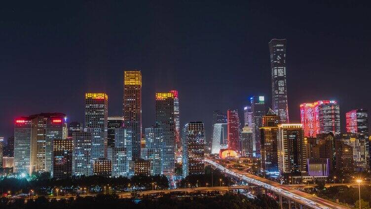 北京国贸CBD节日夜景灯光与车流延时