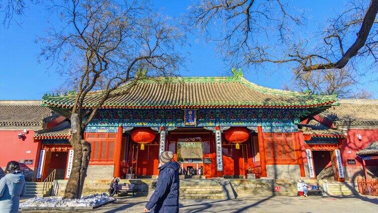 北京东岳庙冬季蓝天古建筑延时