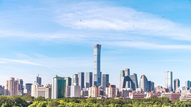 北京蓝天白云下的国贸CBD延时