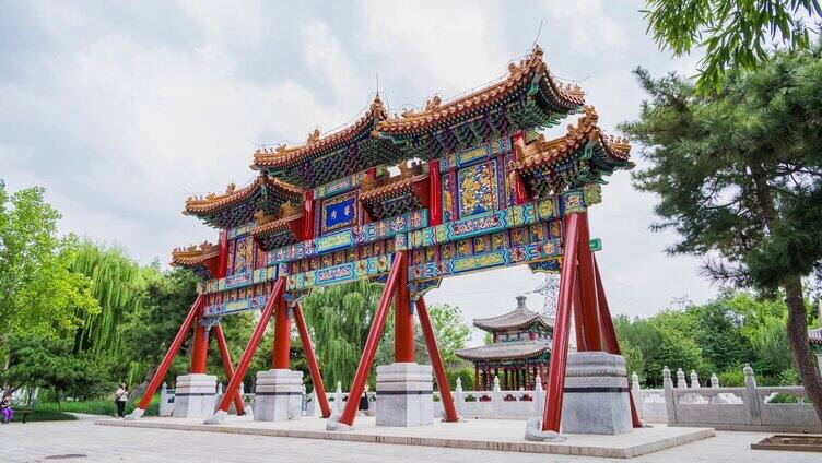 中国园林博物馆牌楼古建筑延时竖屏