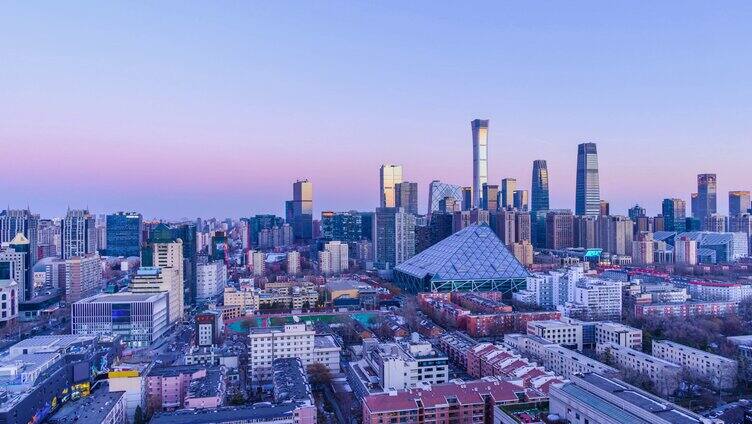 北京国贸CBD建筑群日落延时