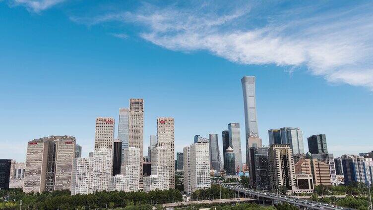 北京蓝天白云下的国贸CBD延时