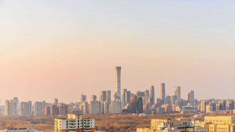 北京冬季国贸城市天际线夜转日延时