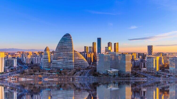 北京望京CBD城市天际线全景夜转日日出