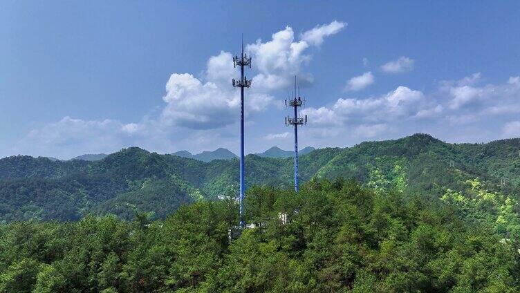 航拍山区5G信号塔中国移动通信