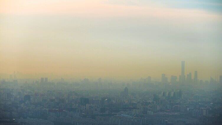 北京雾气城市鸟瞰风光