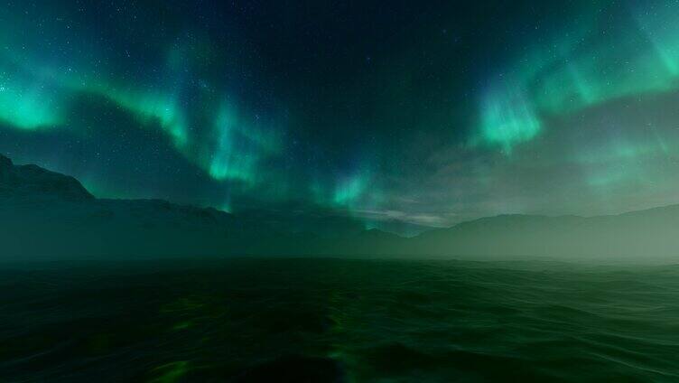 高山和海岸上的北极光
