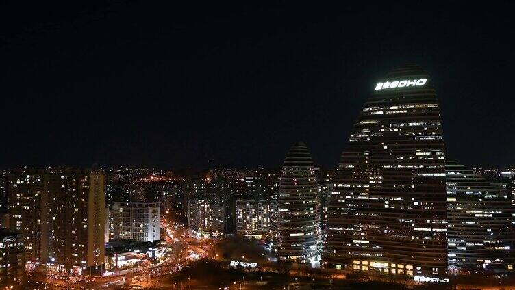 北京朝阳区望京CBD城市夜景航拍高视角