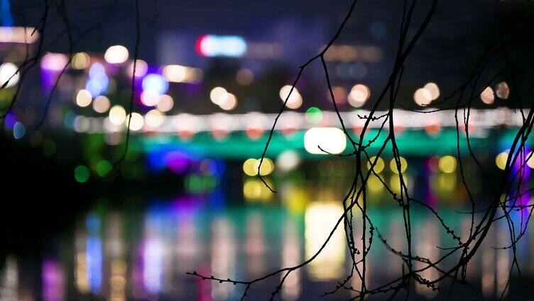 城市河流灯光夜景倒影