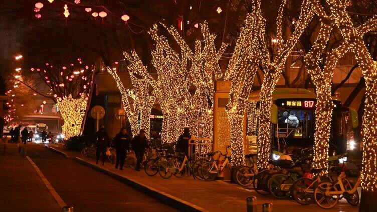 北京节日街边树上景观灯城市氛围灯暖光