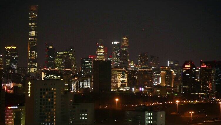 北京朝阳区城市夜景航拍高视角