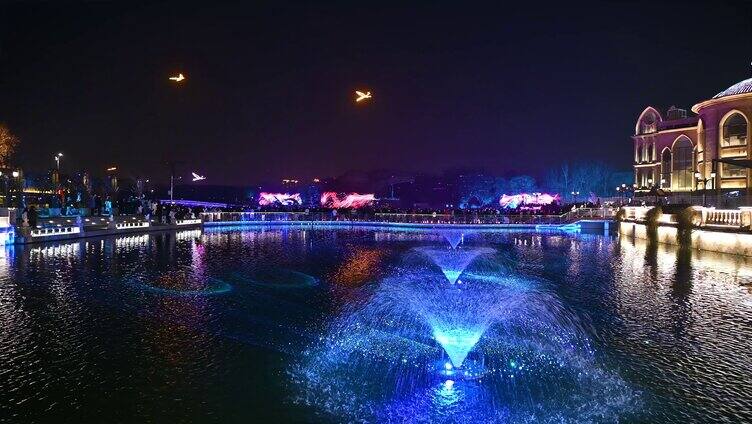 城市音乐喷泉灯光夜景