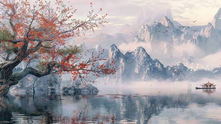 山水画古画背景