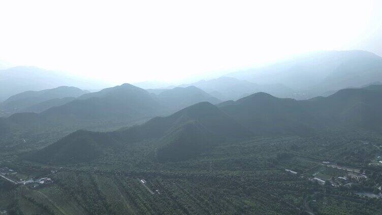 航拍北京西边森林绿水青山