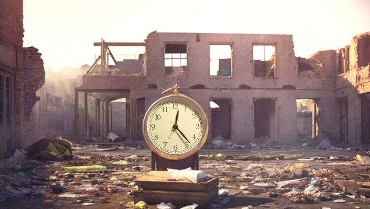 废弃建筑上的时钟