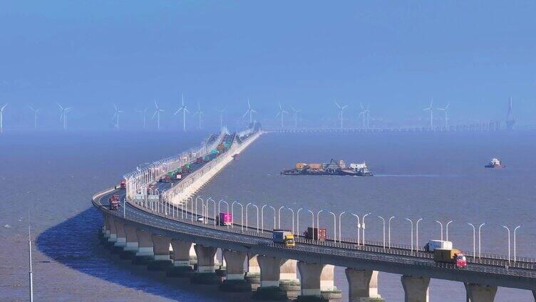 航拍上海 洋山深水港  上海东海大桥