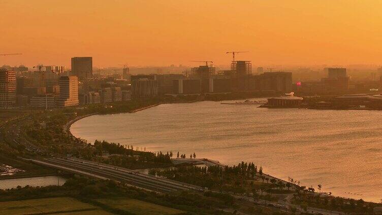 临港滴水湖唯美逆光生态风景空镜头