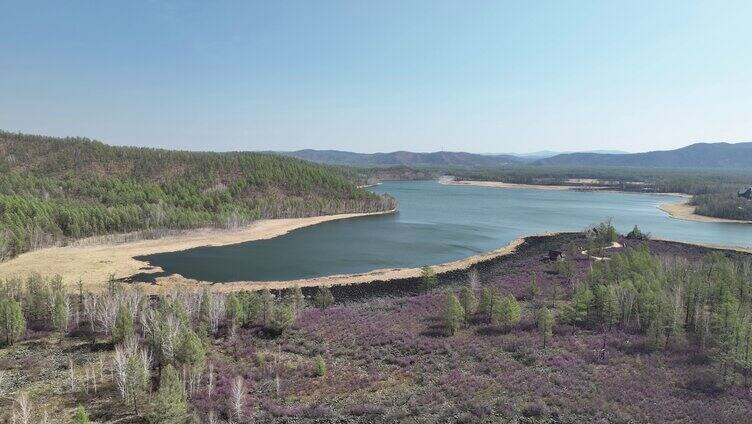 航拍内蒙火山堰塞湖达尔滨湖