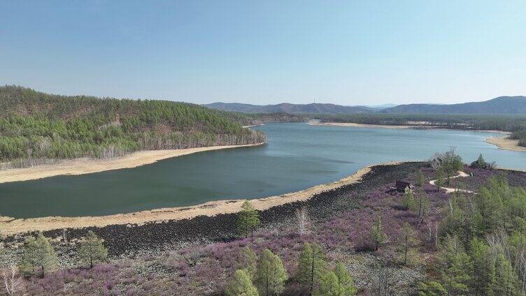 航拍内蒙火山堰塞湖达尔滨湖