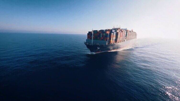 FPV航拍海上集装箱货轮航行远航出口贸易