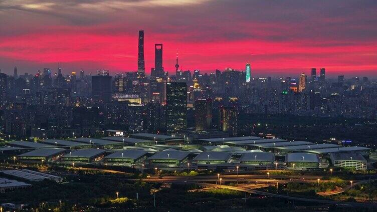 上海晚霞 陆家嘴夜景 国际博览中心 晚霞