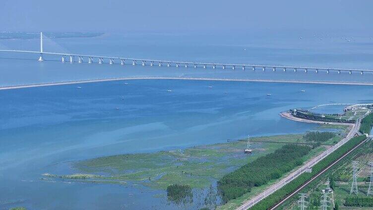 航拍上海青草沙水库  上海水源地