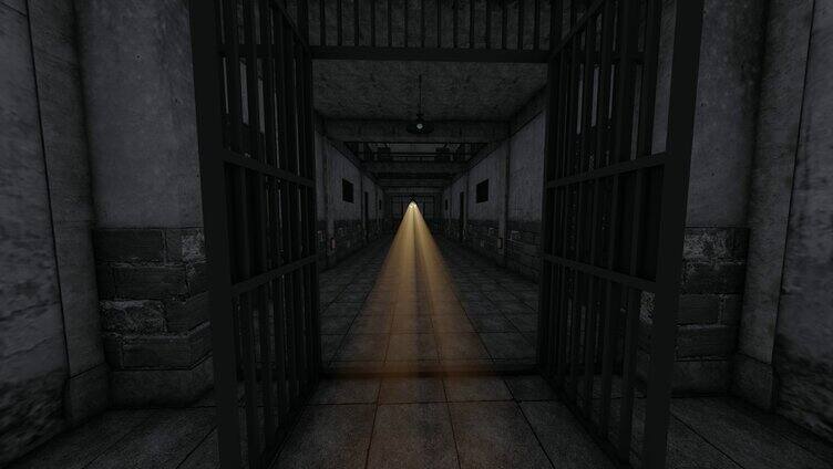 阳光照进阴森监狱的窗户