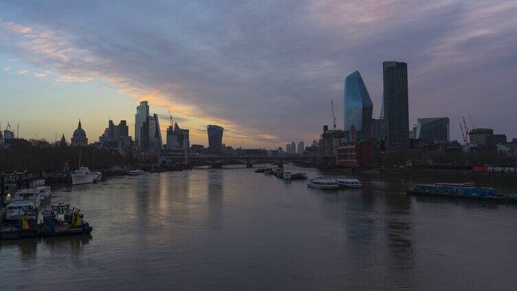 欧洲英国伦敦4K高清街景泰晤士河金融塔桥