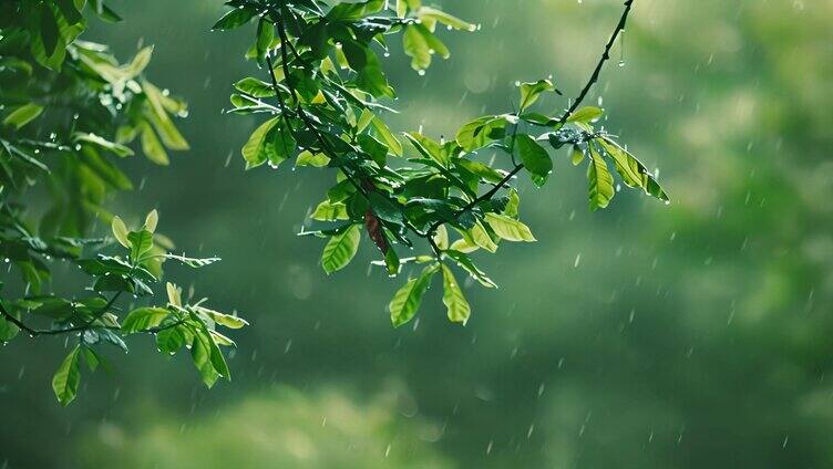 视频剪辑大自然树叶和雨景治愈画面