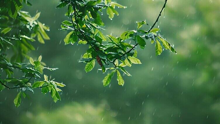 大自然树叶和雨景治愈画面