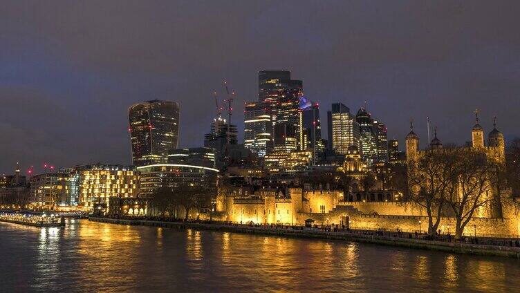 欧洲英国伦敦高清4K街景泰晤士河金融视频