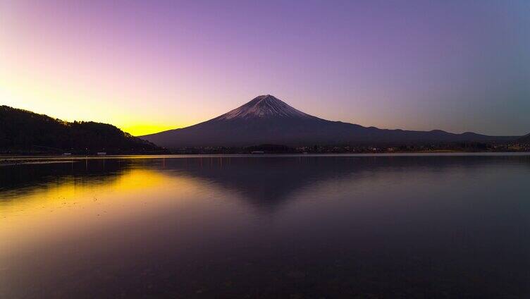 日本富士山超清高清雪山火山晚霞美景延时