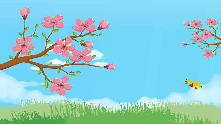 春天小鸟在桃花树下飞过4k高清视频an源