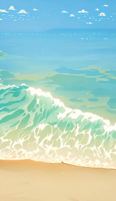 【竖版】沙滩海浪卡通风格