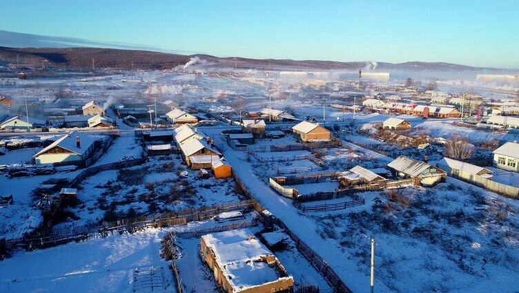 航拍极寒中的大兴安岭雪村