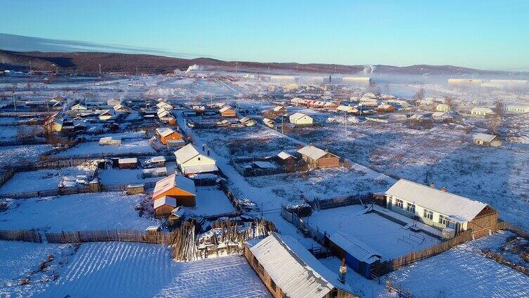 航拍极寒中的大兴安岭雪村