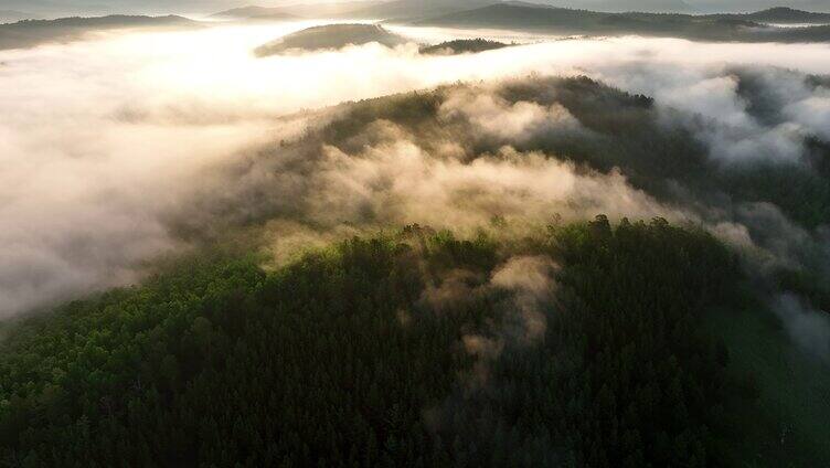 航拍黎明山川云海朝阳