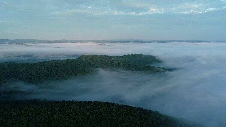 航拍黎明山川云雾朝阳