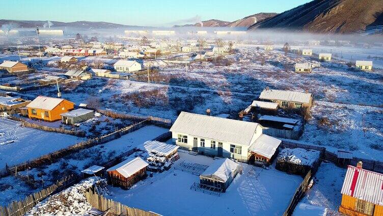 航拍极寒中的大兴安岭雪村