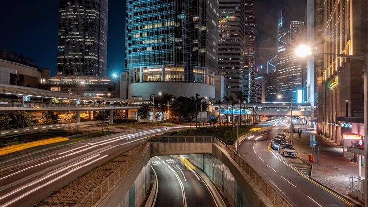城市震撼香港车流交通夜景延时